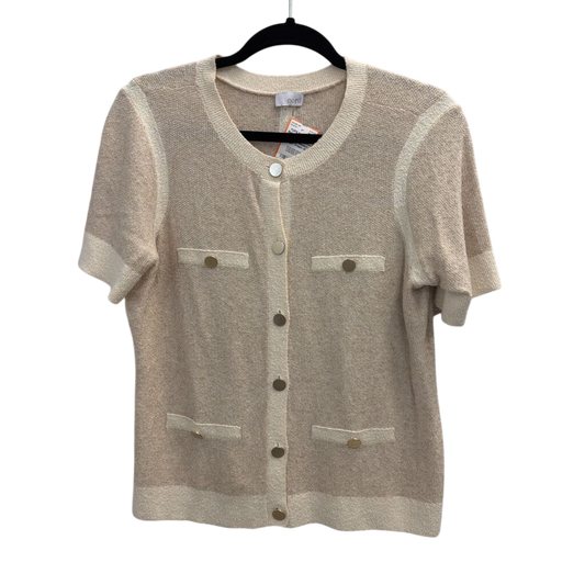 Ecru Beige/ Cream Knit Short Sleeve Button Front Top Medium