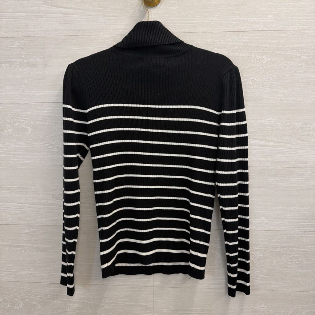 Magaschoni Black/ White Turtleneck Sweater Large