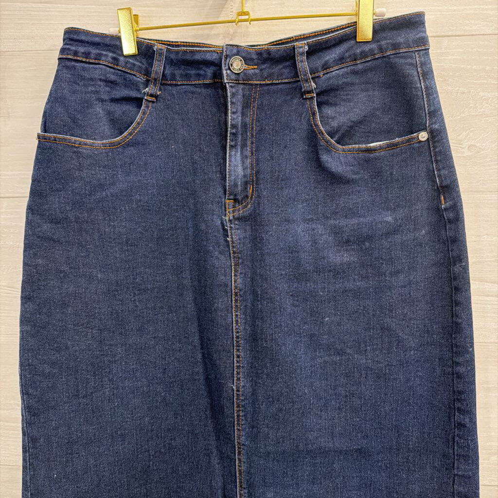 Dark Wash Denim Midi Skirt Large