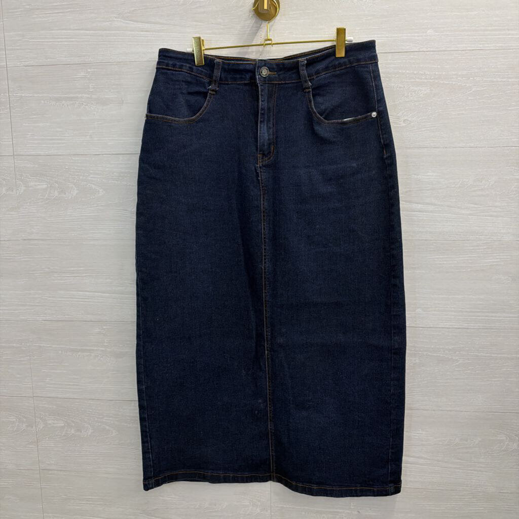 Dark Wash Denim Midi Skirt Large