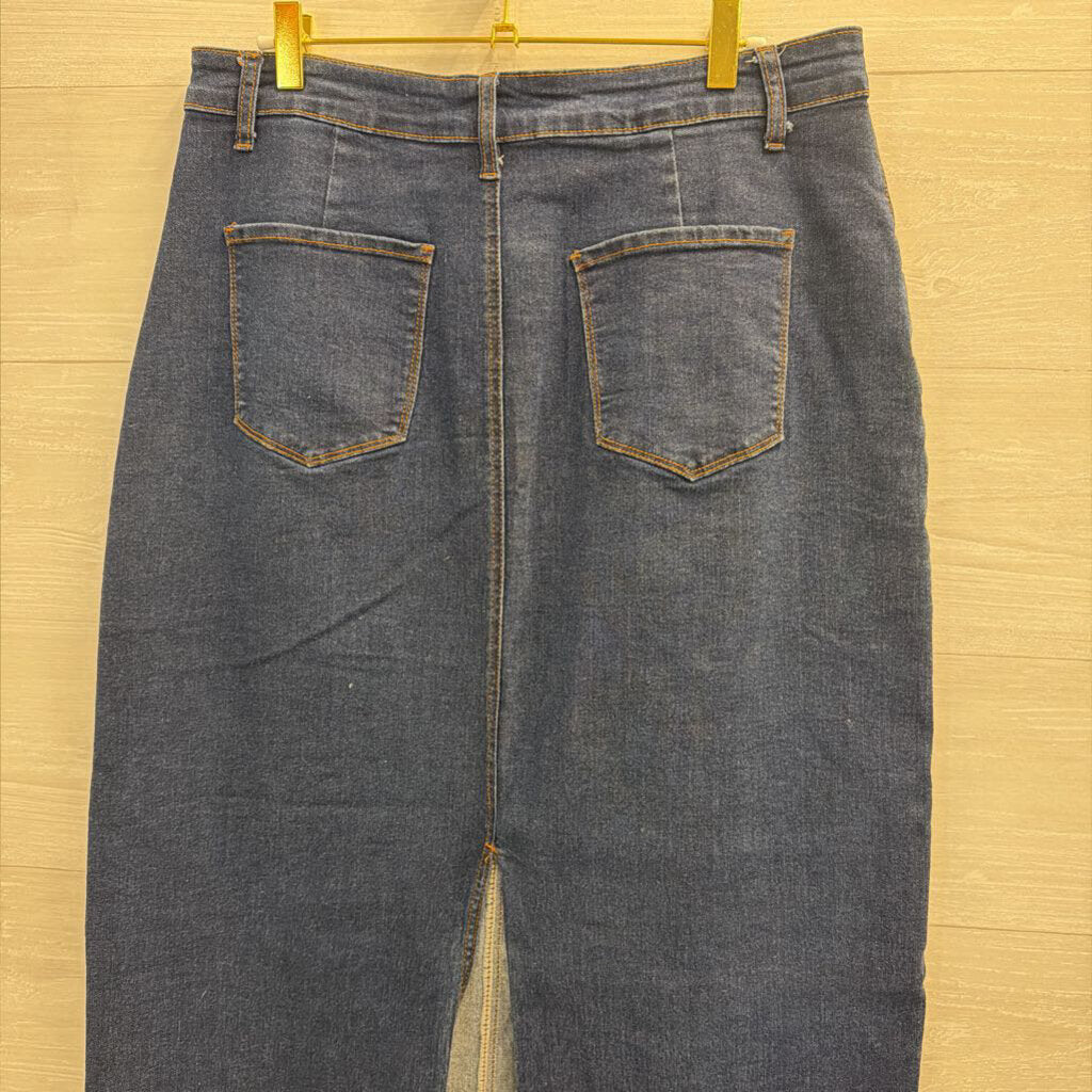 Dark Wash Denim Midi Skirt Large