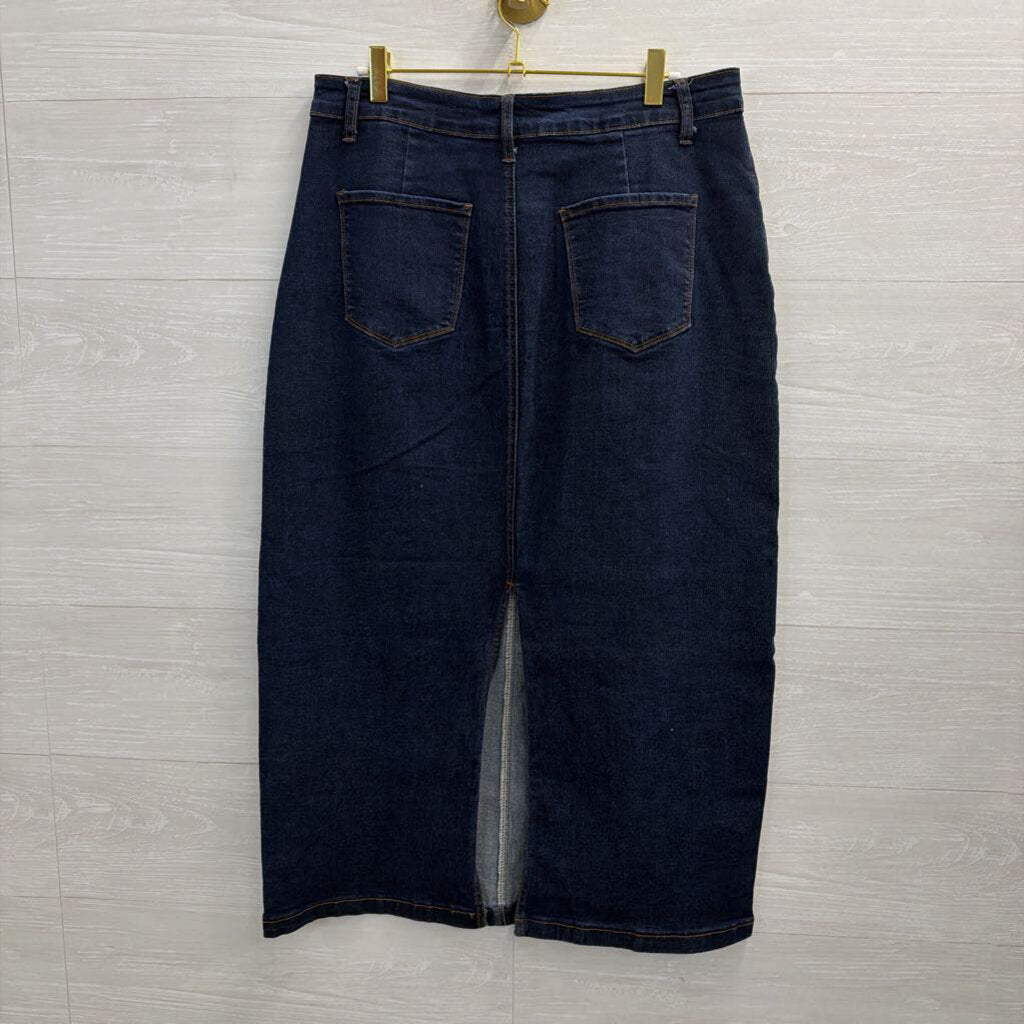 Dark Wash Denim Midi Skirt Large