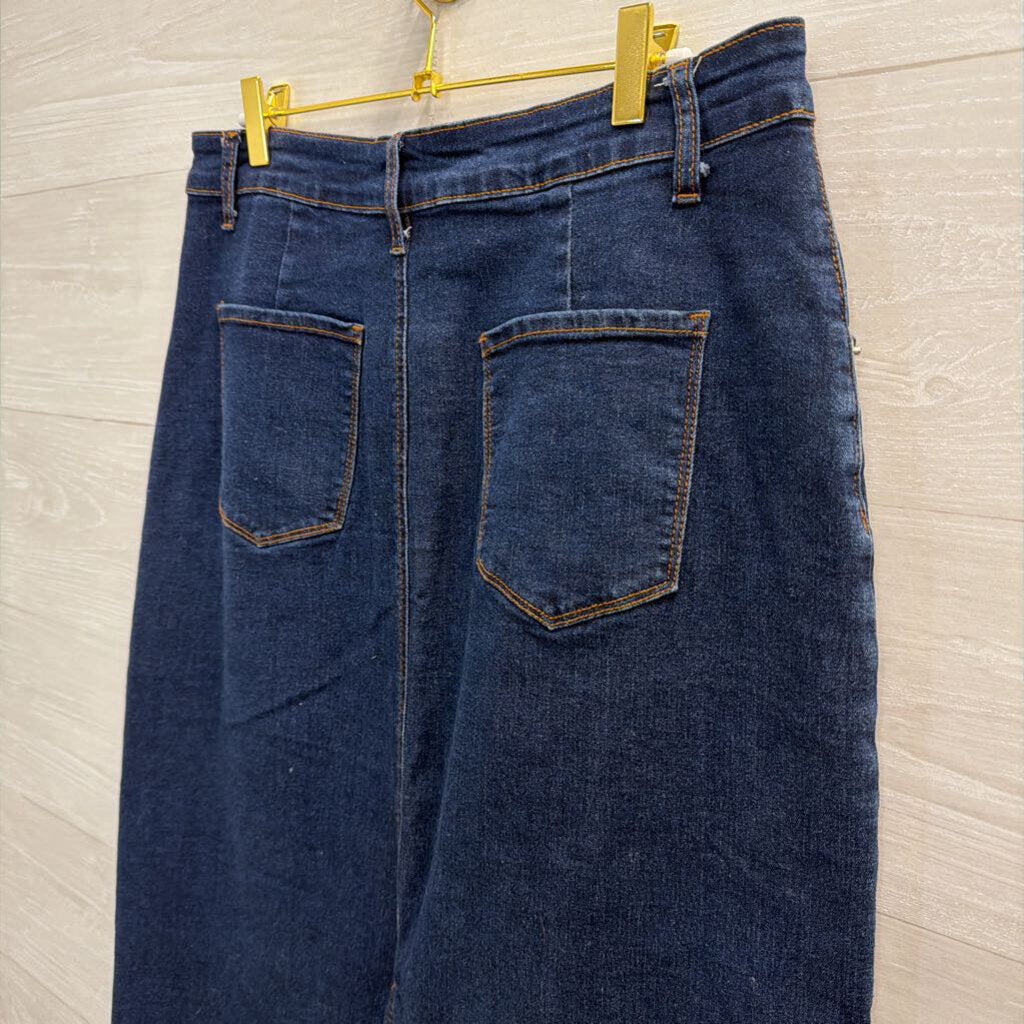 Dark Wash Denim Midi Skirt Large