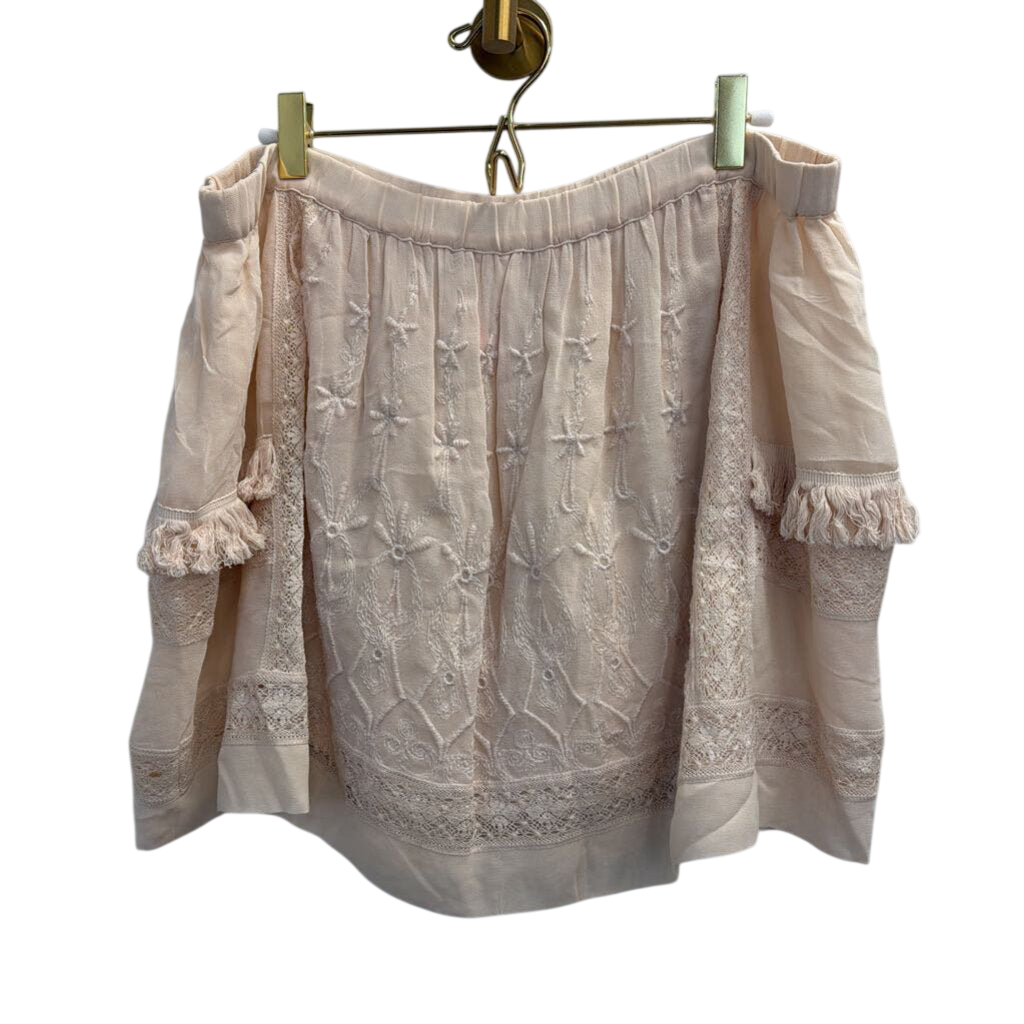 Ulla Johnson Pink 100% Silk Embroidered Mini Skirt Extra Large