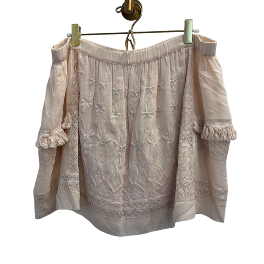 Ulla Johnson Pink 100% Silk Embroidered Mini Skirt Extra Large