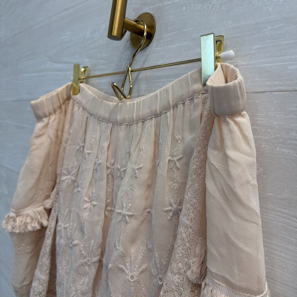 Ulla Johnson Pink 100% Silk Embroidered Mini Skirt Extra Large