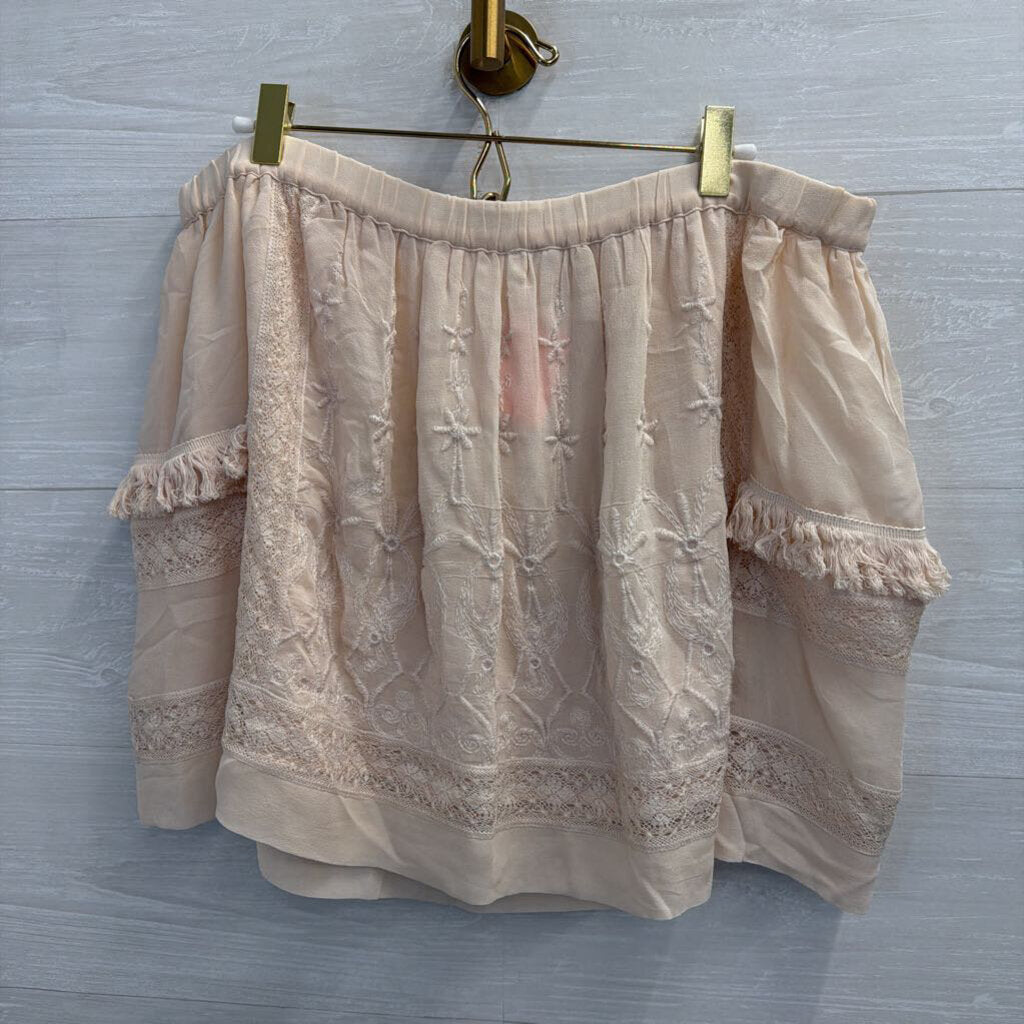 Ulla Johnson Pink 100% Silk Embroidered Mini Skirt Extra Large