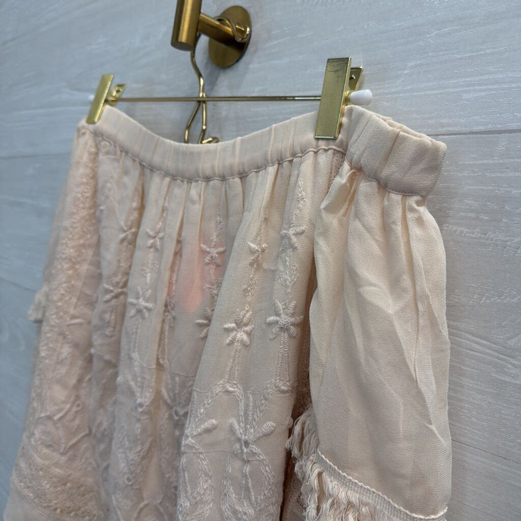 Ulla Johnson Pink 100% Silk Embroidered Mini Skirt Extra Large