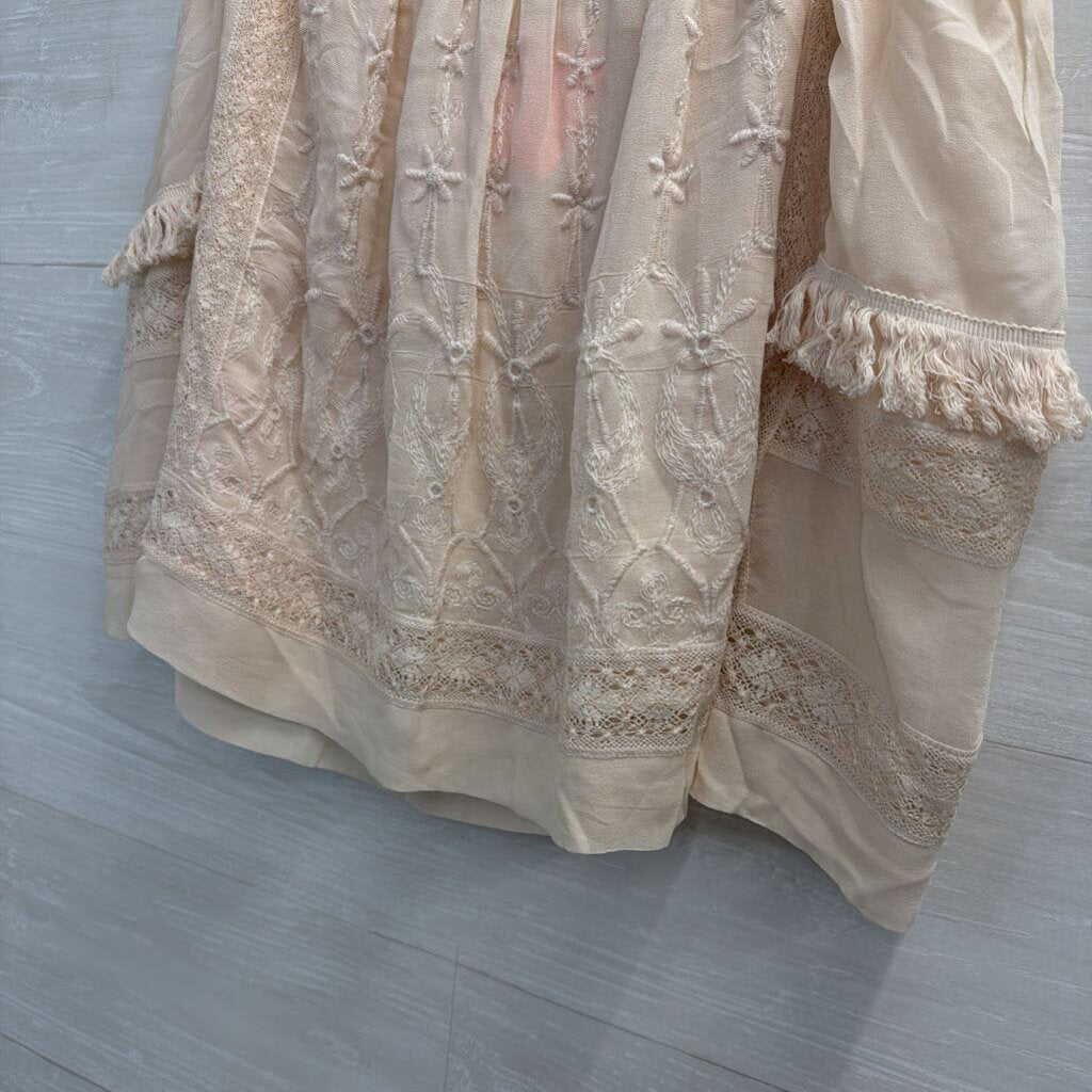 Ulla Johnson Pink 100% Silk Embroidered Mini Skirt Extra Large