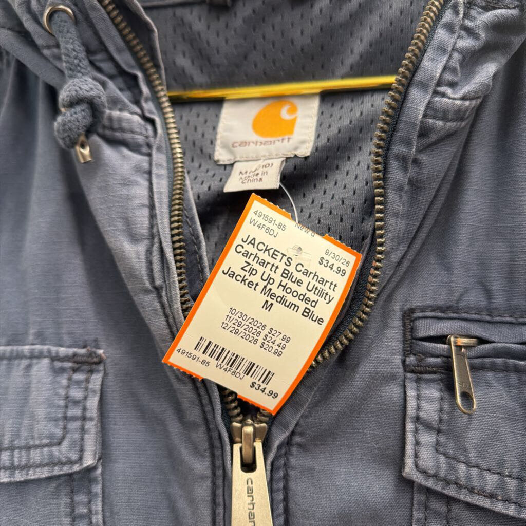 Carhartt Blue Utility Zip Up Hooded Jacket Medium
