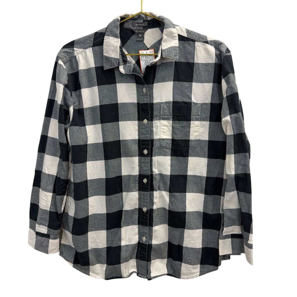 Eddie Bauer Black/ White Gingham Long Sleeve Button Down Top Medium