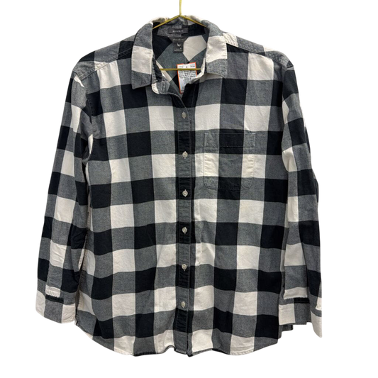 Eddie Bauer Black/ White Gingham Long Sleeve Button Down Top Medium