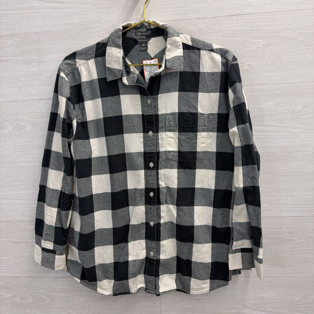 Eddie Bauer Black/ White Gingham Long Sleeve Button Down Top Medium