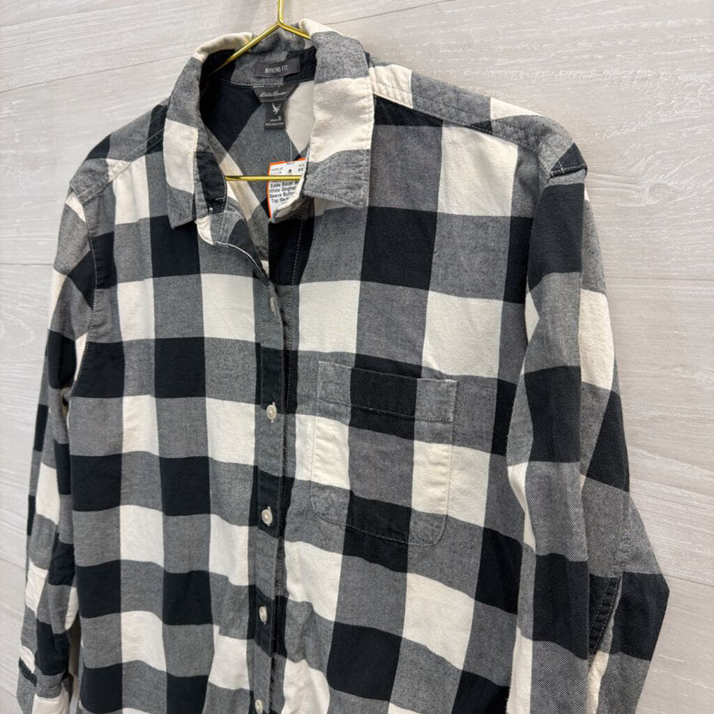 Eddie Bauer Black/ White Gingham Long Sleeve Button Down Top Medium