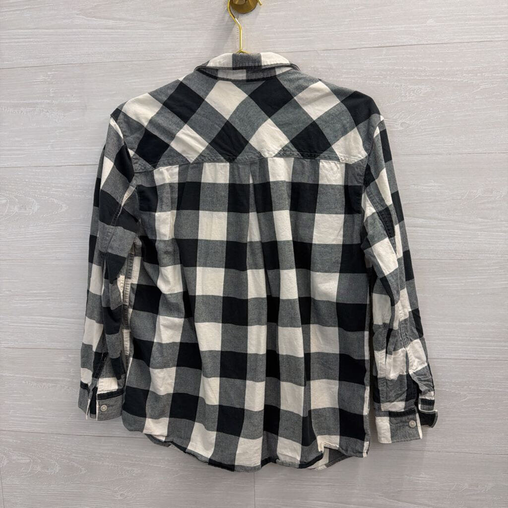Eddie Bauer Black/ White Gingham Long Sleeve Button Down Top Medium