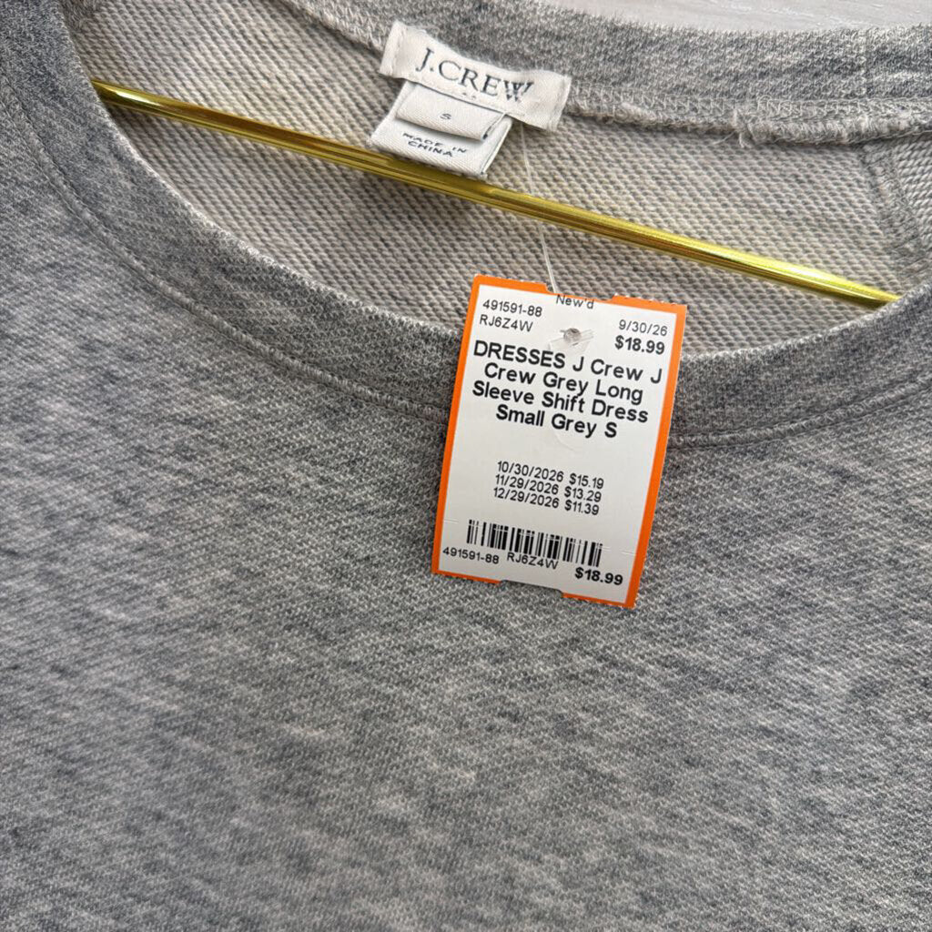 J Crew Grey Long Sleeve Shift Dress Small