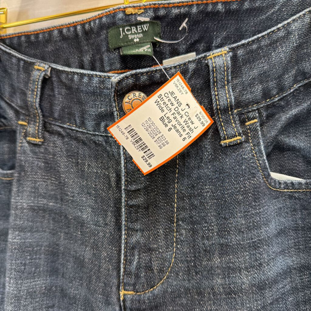 J Crew Dark Wash Stretch Favorite Fit Wide Leg Jeans 6