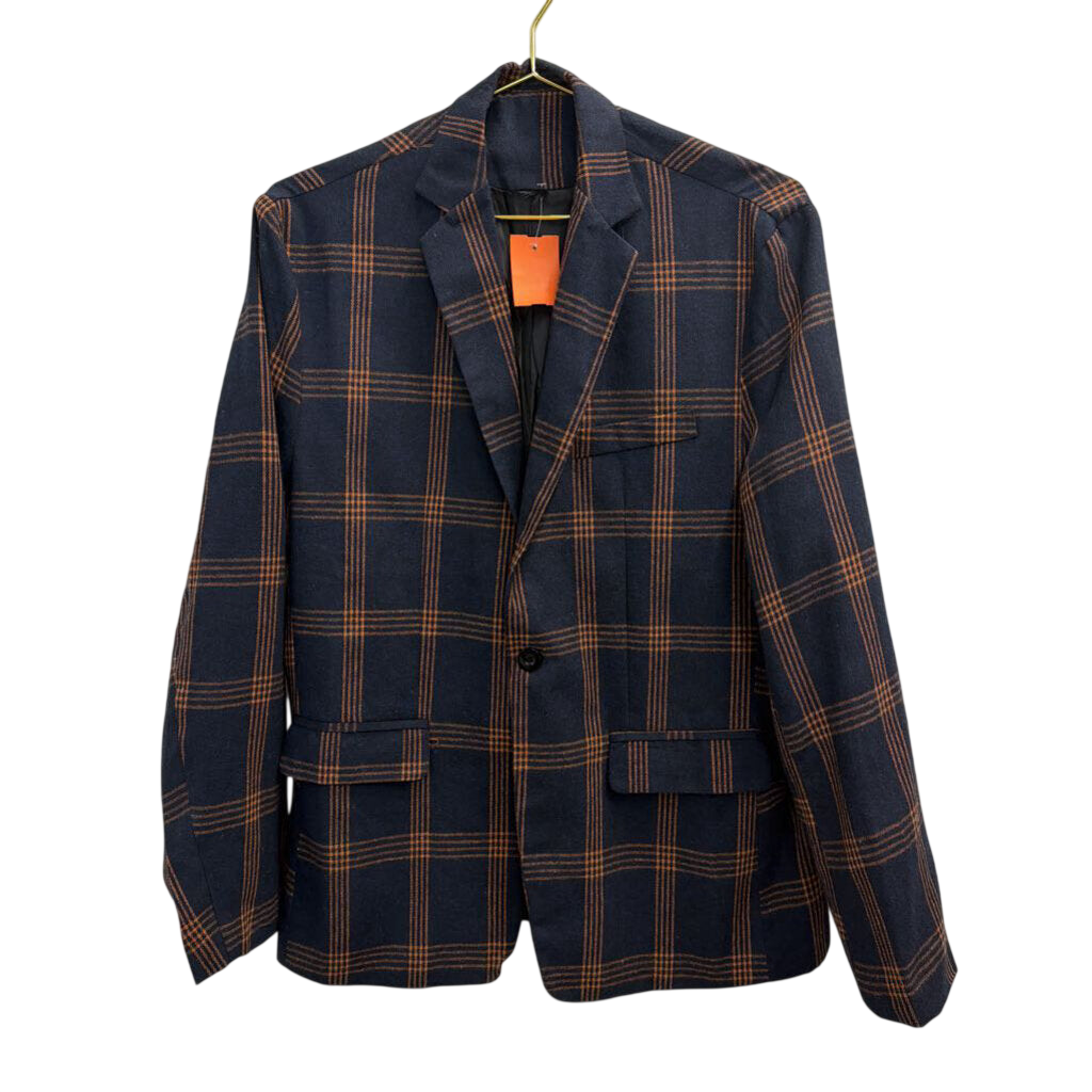 Navy// Orange Plaid Blazer Jacket Medium