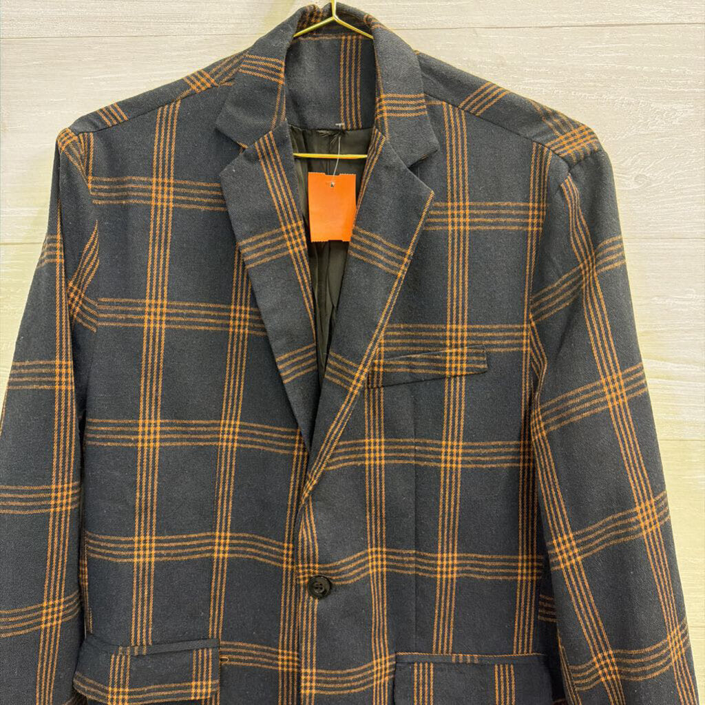 Navy// Orange Plaid Blazer Jacket Medium