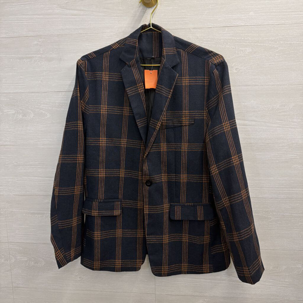 Navy// Orange Plaid Blazer Jacket Medium