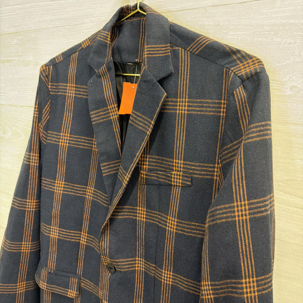 Navy// Orange Plaid Blazer Jacket Medium