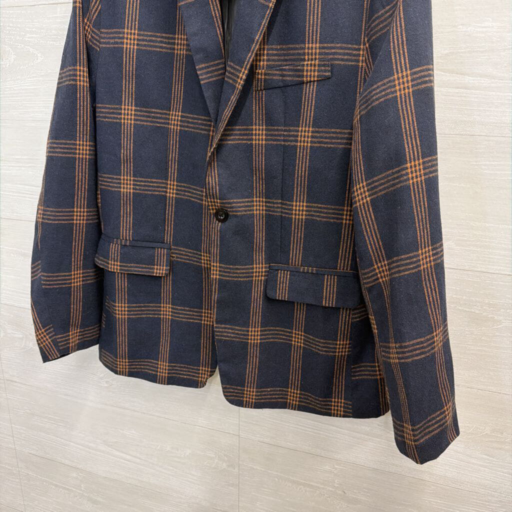 Navy// Orange Plaid Blazer Jacket Medium