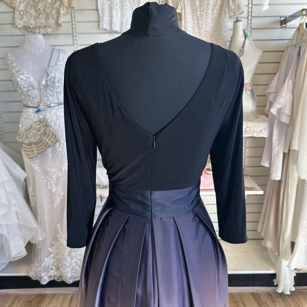 SLNY Black/ Purple Ombre Long Sleeve Long Formal Dress 12