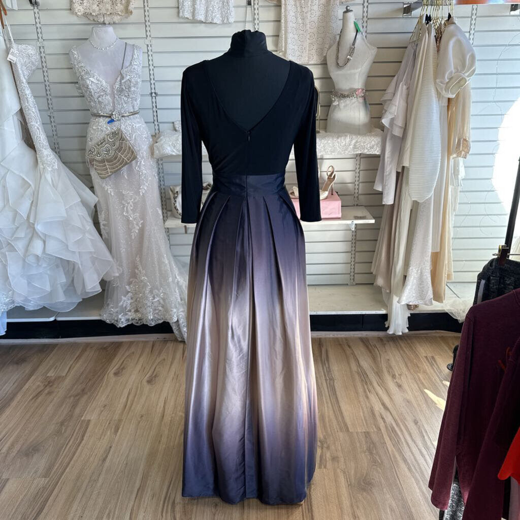 SLNY Black/ Purple Ombre Long Sleeve Long Formal Dress 12