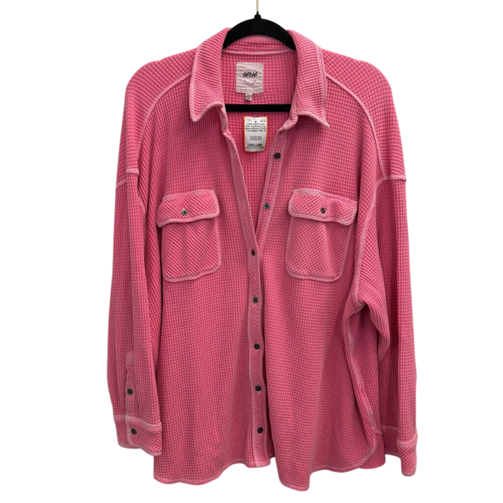 Aerie Pink Textured Long Sleeve Button Down Top Medium