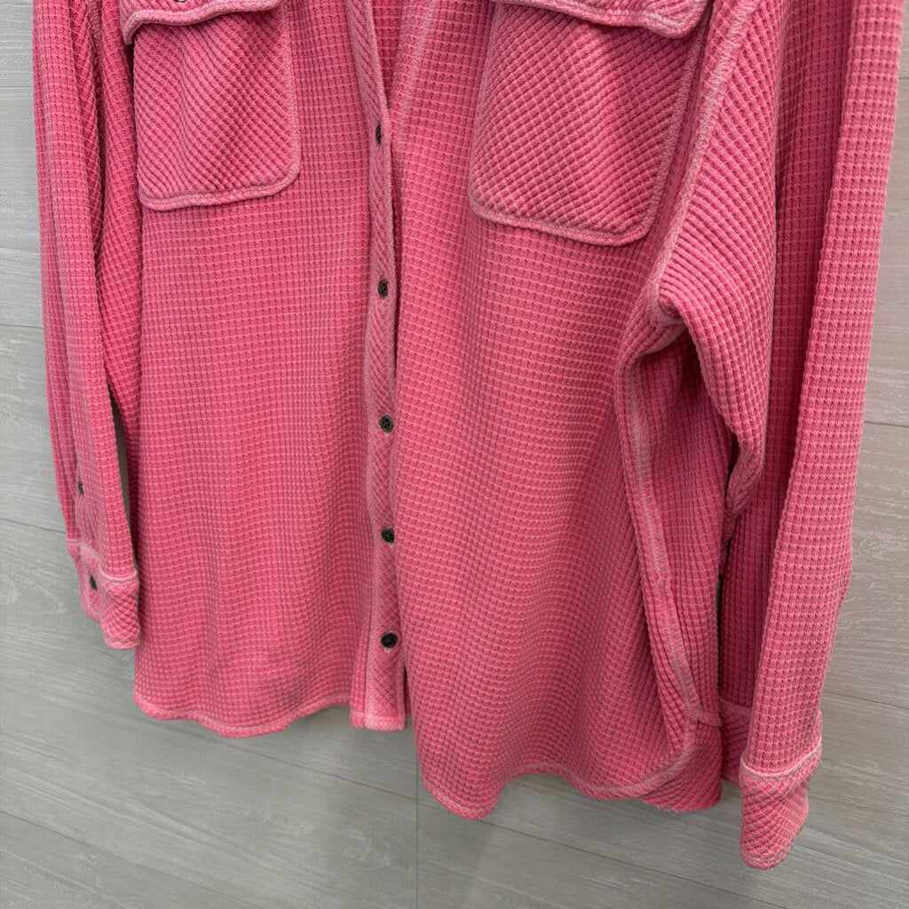 Aerie Pink Textured Long Sleeve Button Down Top Medium