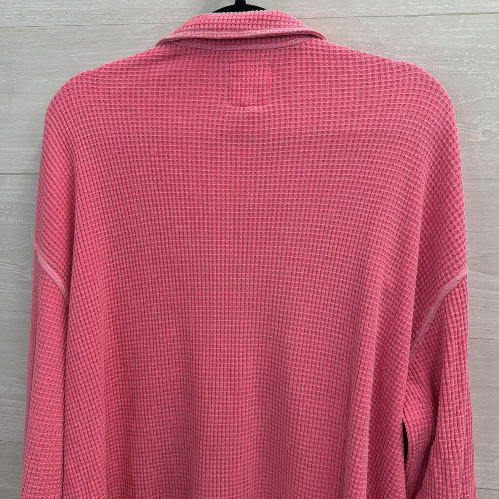 Aerie Pink Textured Long Sleeve Button Down Top Medium