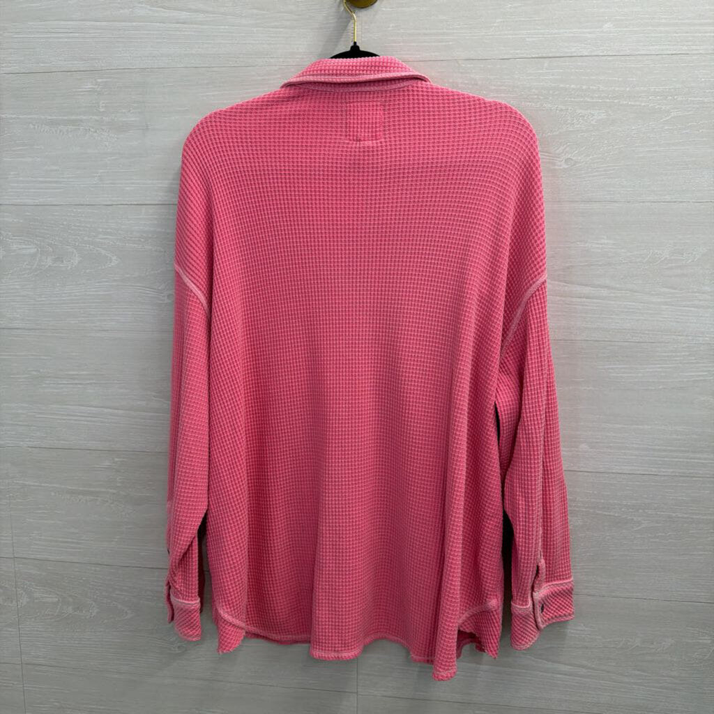 Aerie Pink Textured Long Sleeve Button Down Top Medium