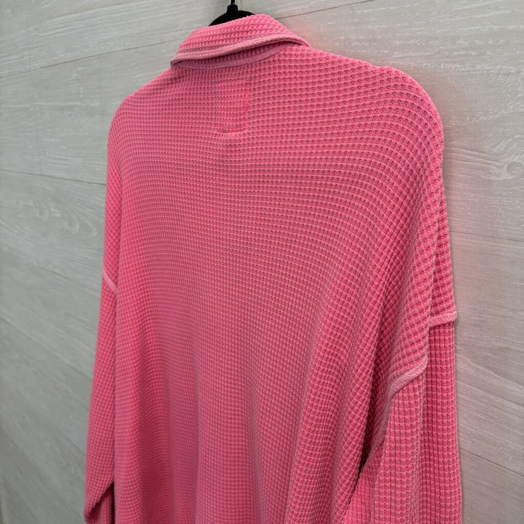 Aerie Pink Textured Long Sleeve Button Down Top Medium