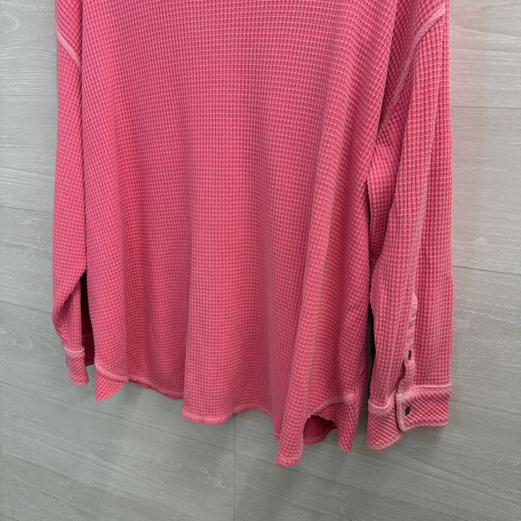 Aerie Pink Textured Long Sleeve Button Down Top Medium