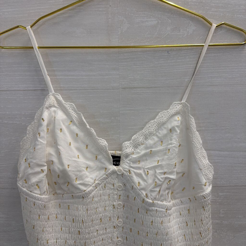 White/ Gold Dot Button Front Tank Top Medium