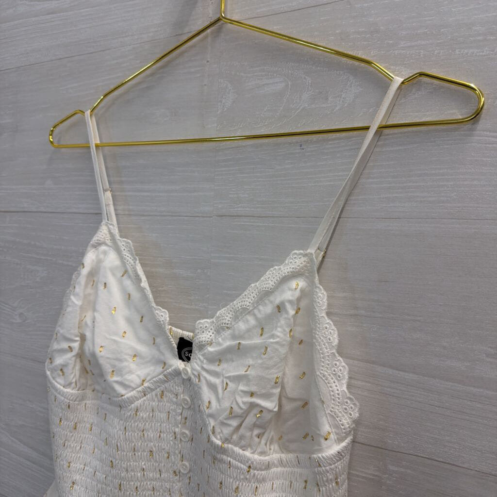 White/ Gold Dot Button Front Tank Top Medium