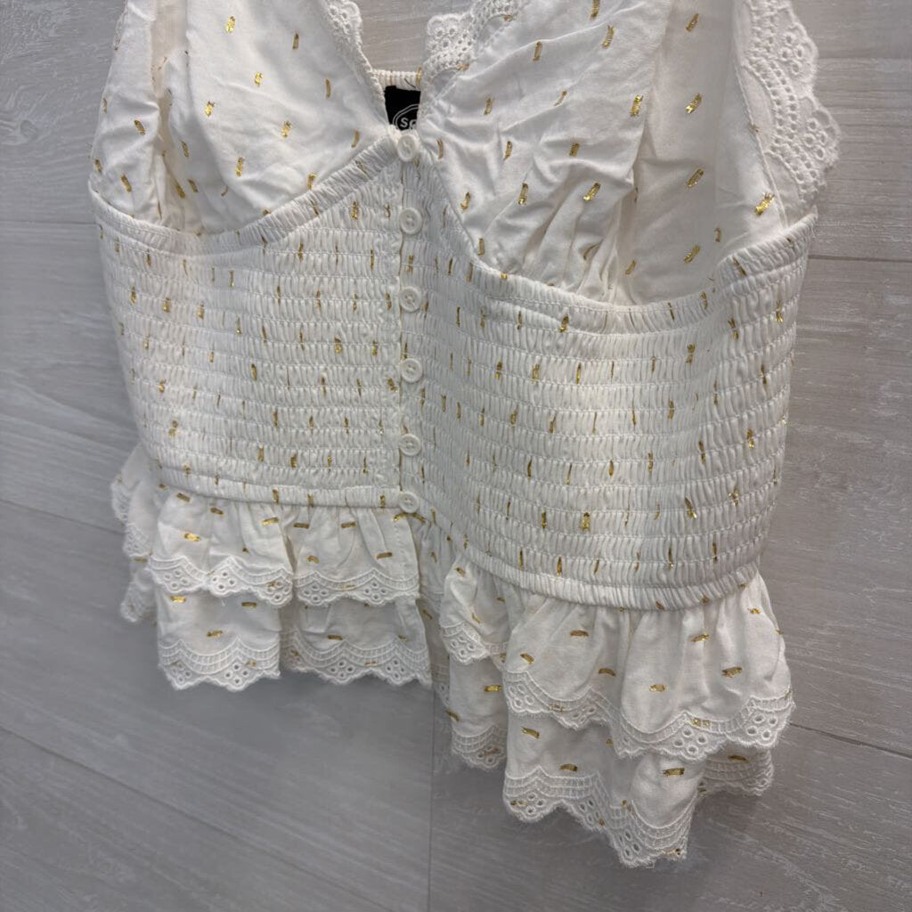 White/ Gold Dot Button Front Tank Top Medium