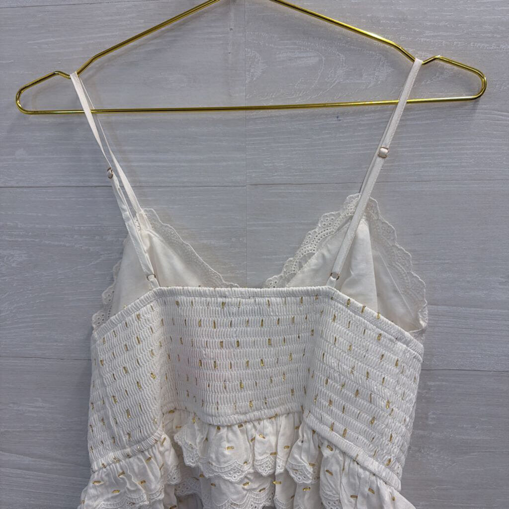 White/ Gold Dot Button Front Tank Top Medium