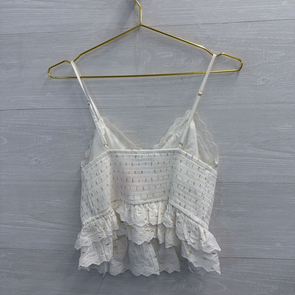 White/ Gold Dot Button Front Tank Top Medium