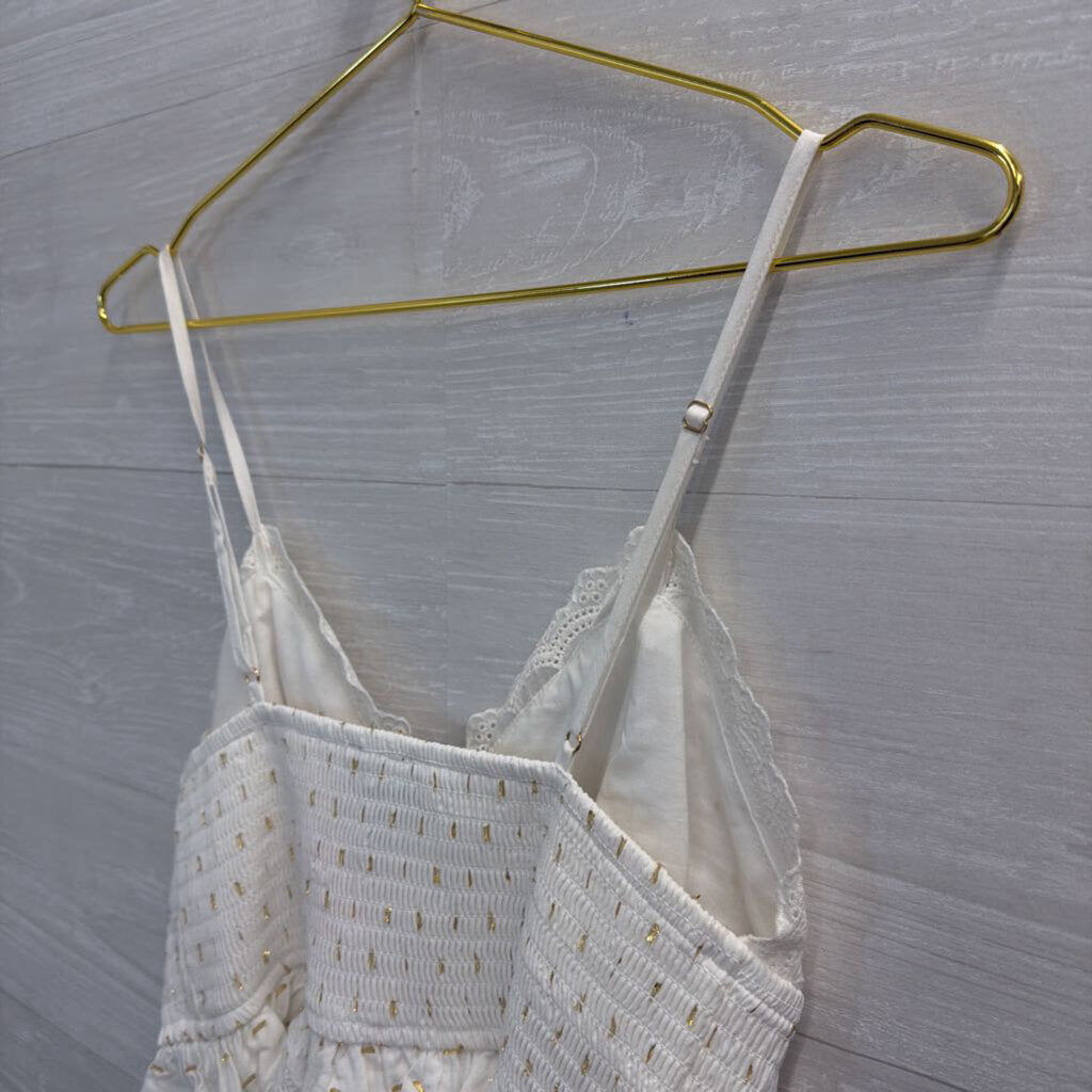 White/ Gold Dot Button Front Tank Top Medium
