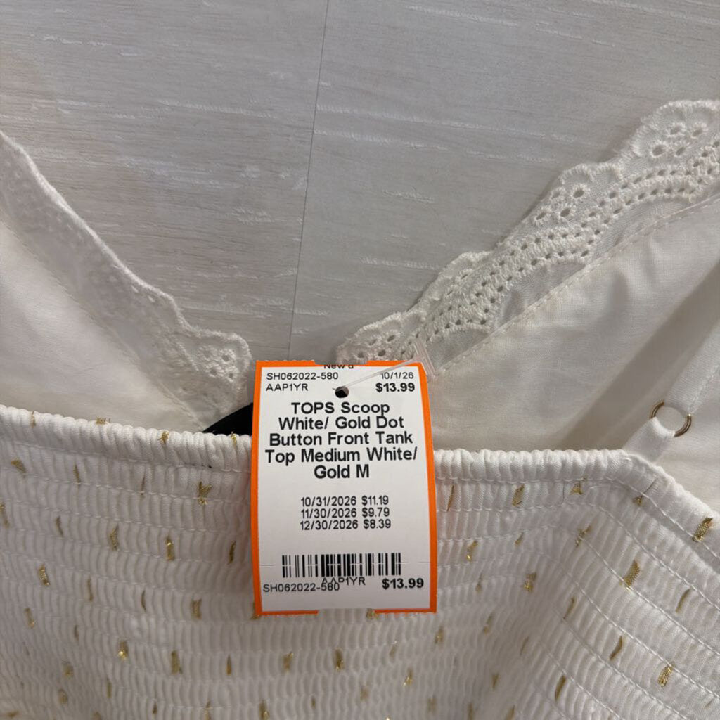 White/ Gold Dot Button Front Tank Top Medium