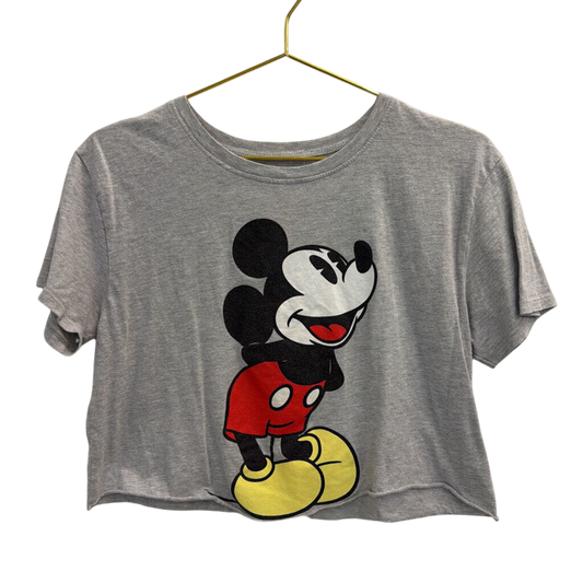 Mickey Mouse Grey Cropped Short Sleeve Graphic Tee Large