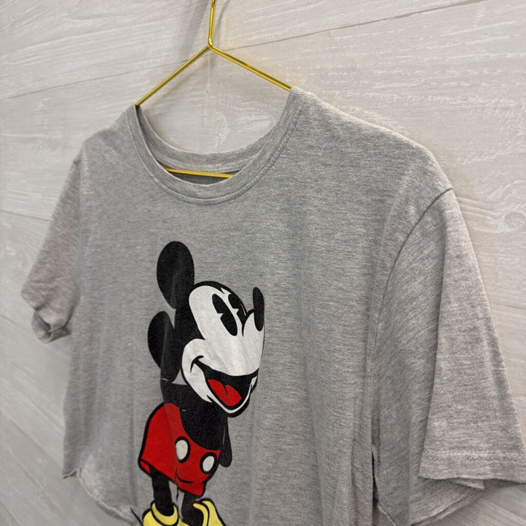 Mickey Mouse Grey Cropped Short Sleeve Graphic Tee Large