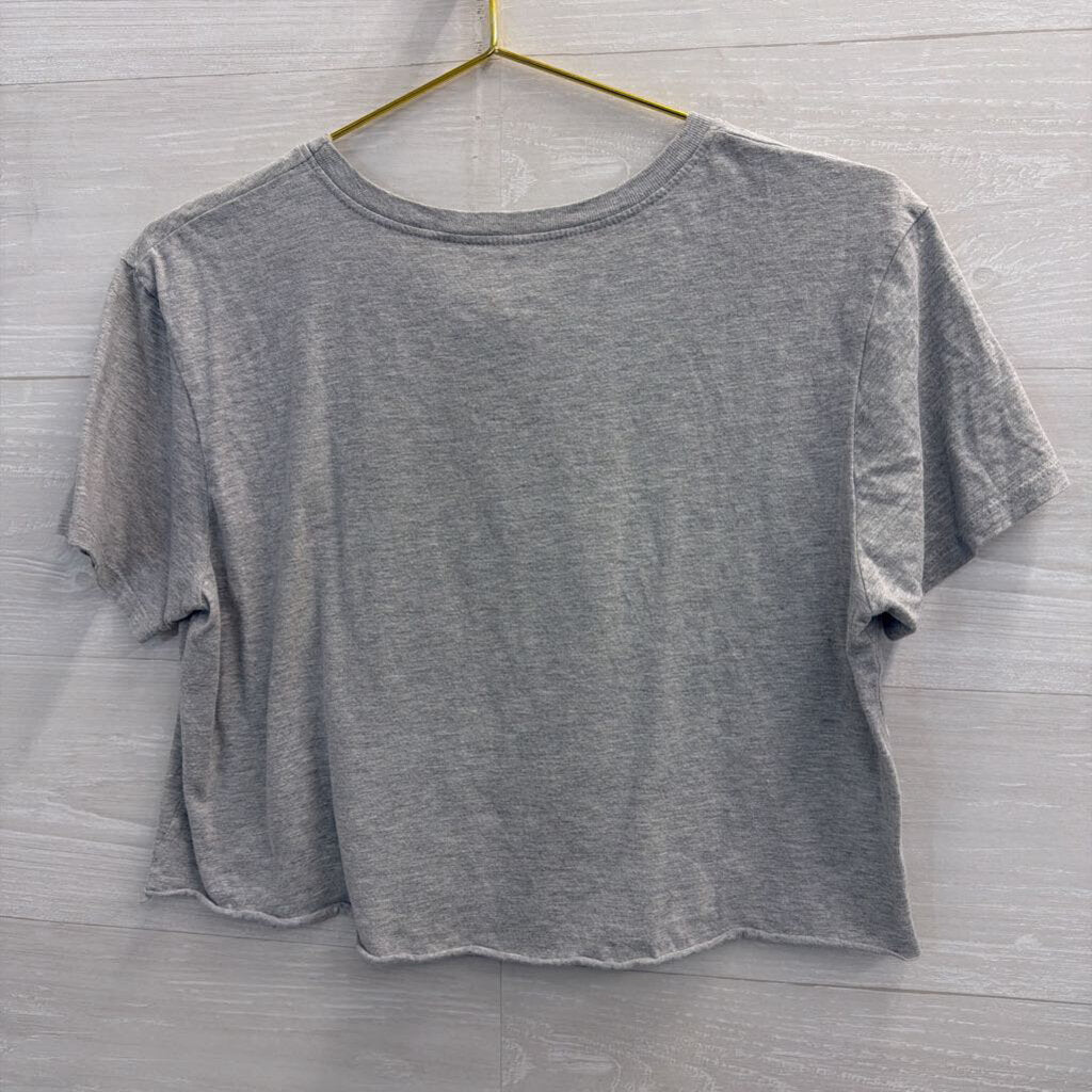 Mickey Mouse Grey Cropped Short Sleeve Graphic Tee Large