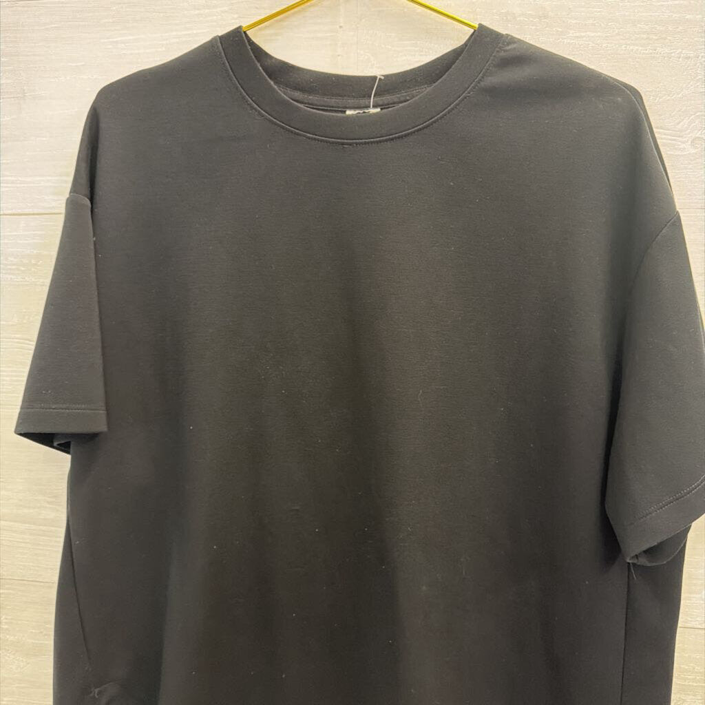 Soft Black Short Sleeve Boxy Top Large