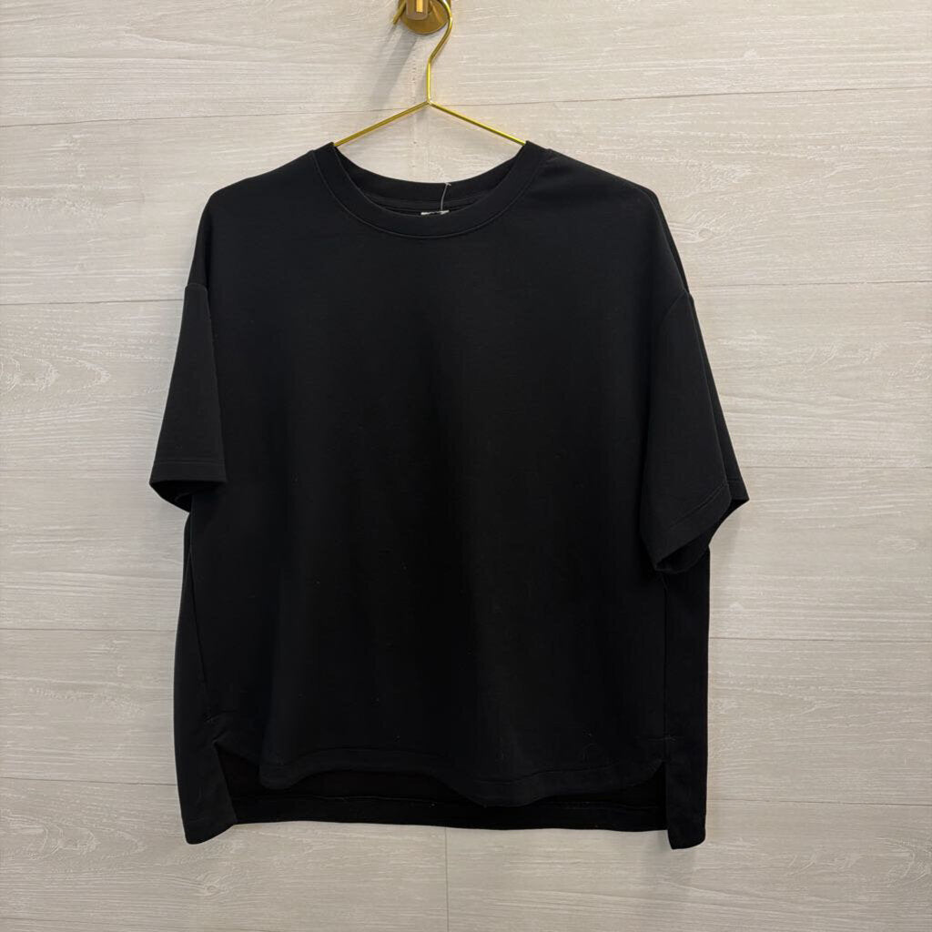Soft Black Short Sleeve Boxy Top Large