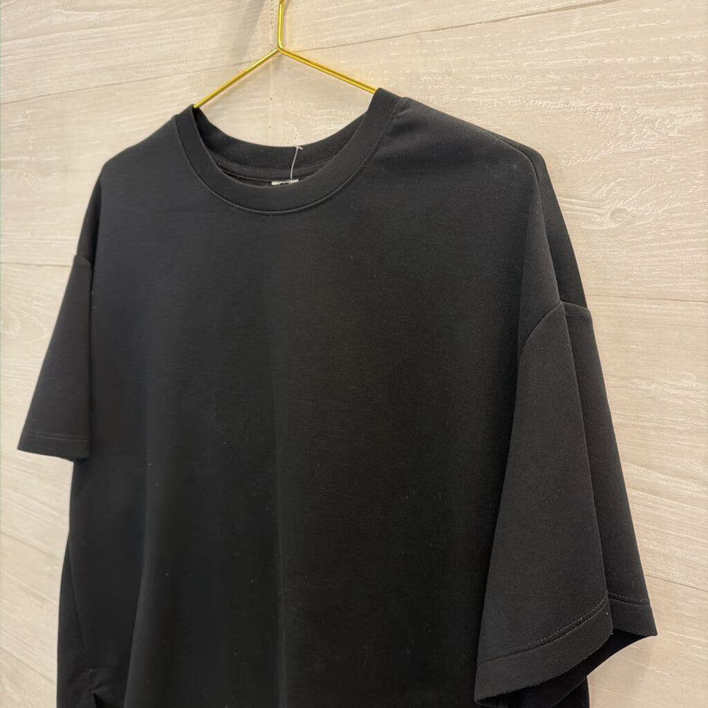 Soft Black Short Sleeve Boxy Top Large