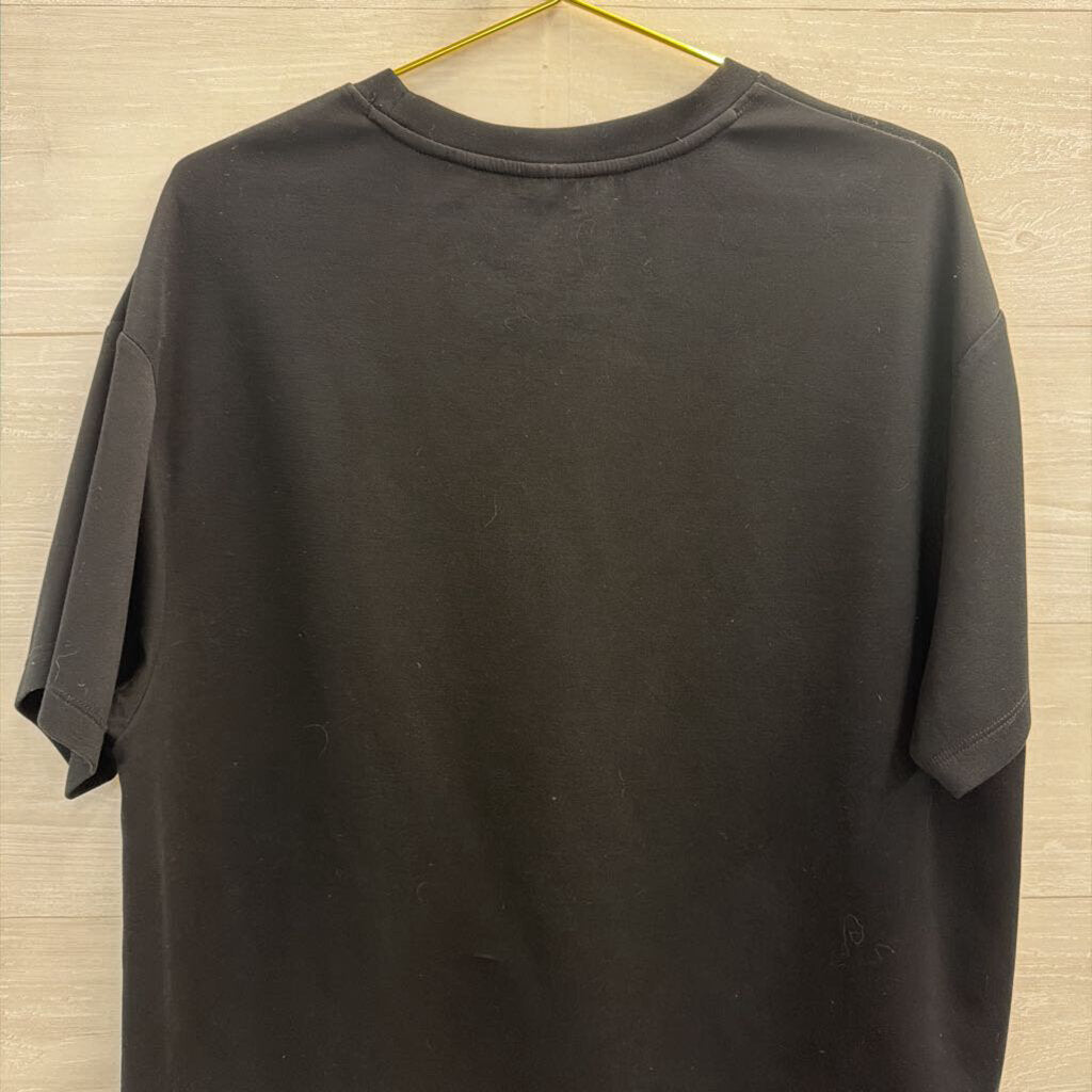 Soft Black Short Sleeve Boxy Top Large