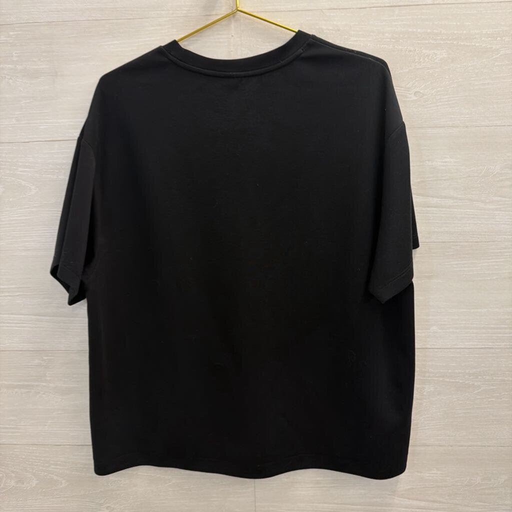 Soft Black Short Sleeve Boxy Top Large