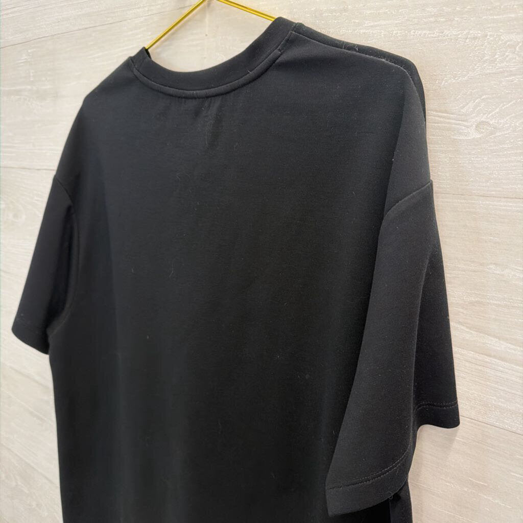 Soft Black Short Sleeve Boxy Top Large
